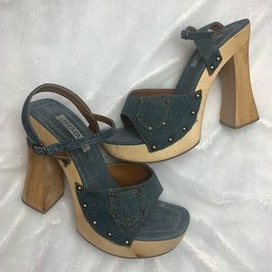 Authentic vintage y2k denim chunky wooden heels